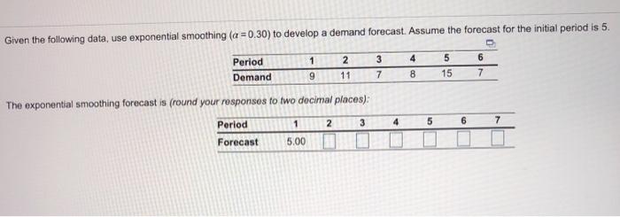Given the following data, use exponential