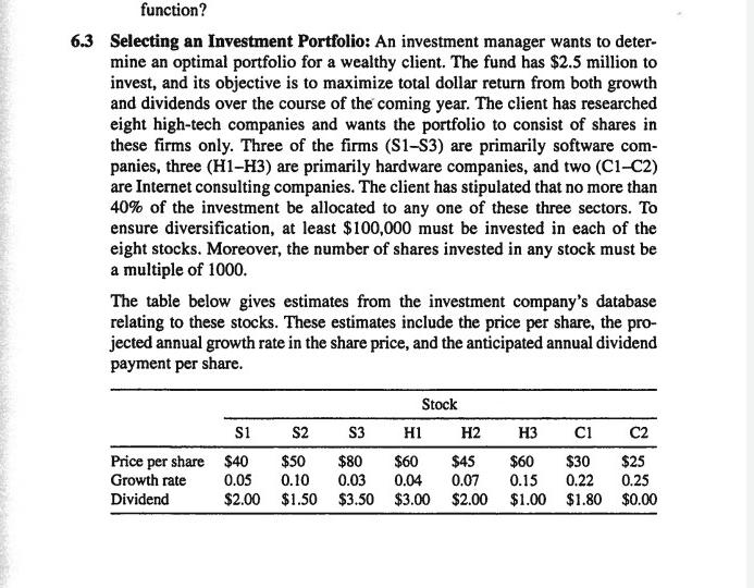 function? 6.3 Selecting an Investment Portfolio: