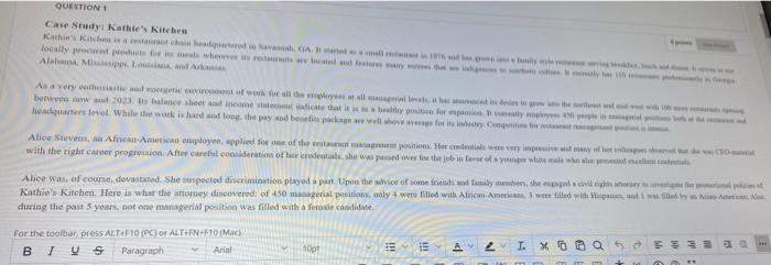 QUESTION Case Study: Kathie's Kitchen Kathe