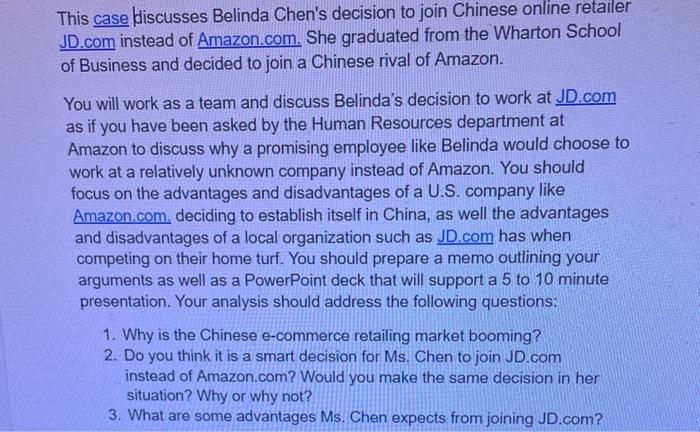 This case discusses Belinda Chen's decision to