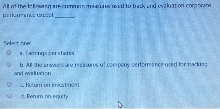 All of the following are common measures used to