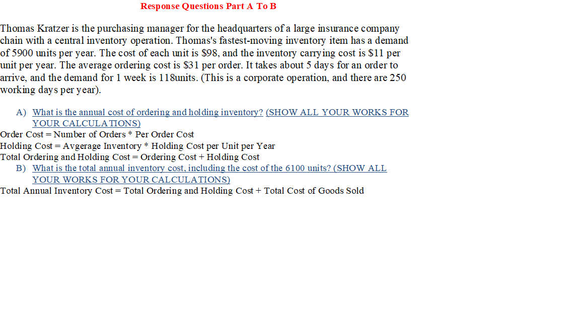 Response Questions Part A TO B Thomas Kratzer is