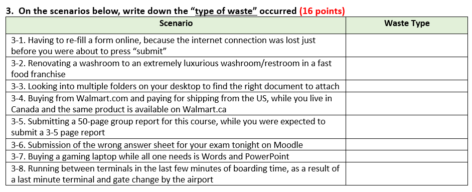 3. On the scenarios below, write down the "type