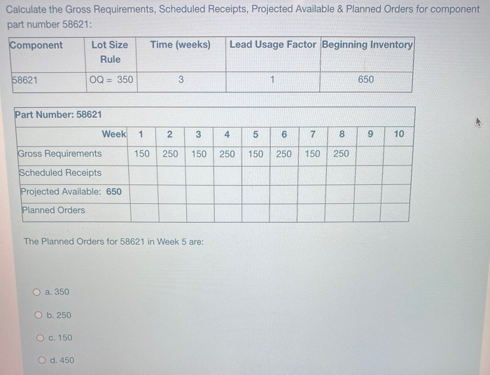 E. 550 Calculate the Gross Requirements,