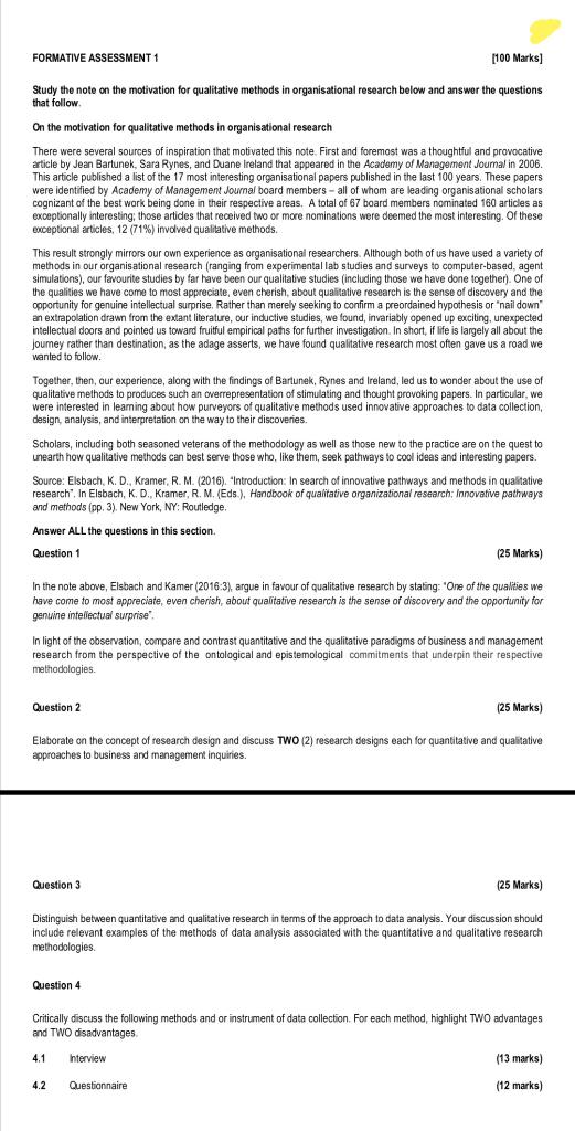 FORMATIVE ASSESSMENT 1 [100 Marks) Study the note