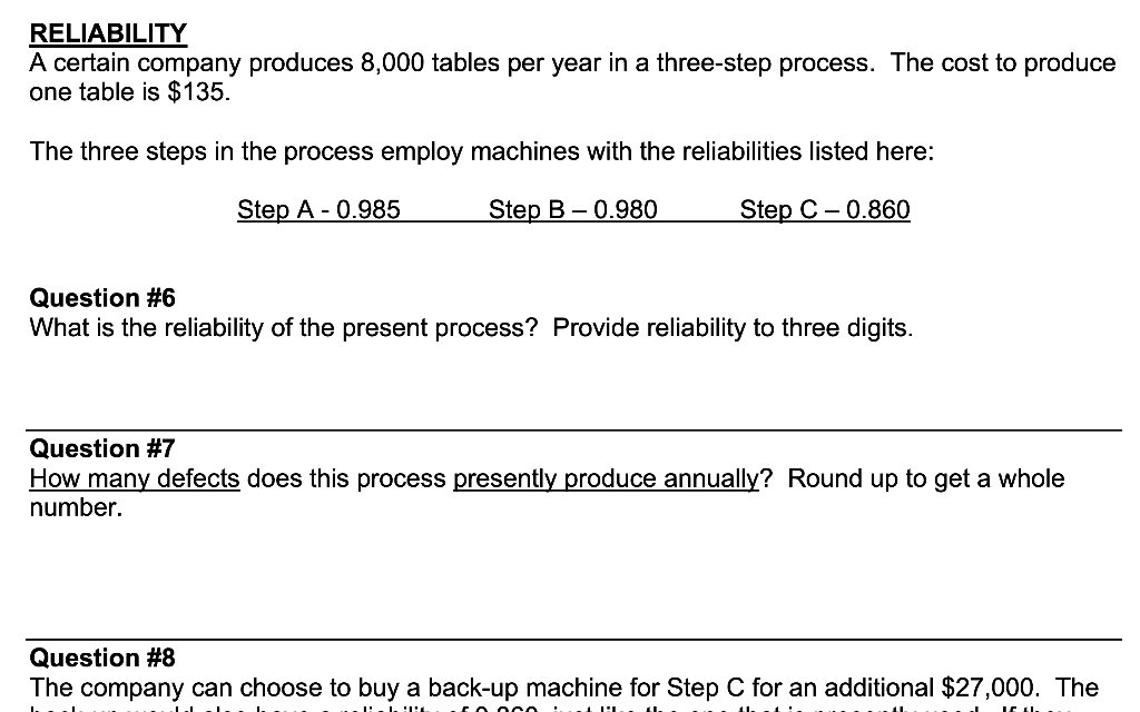 Please help with question 6&7 RELIABILITY A