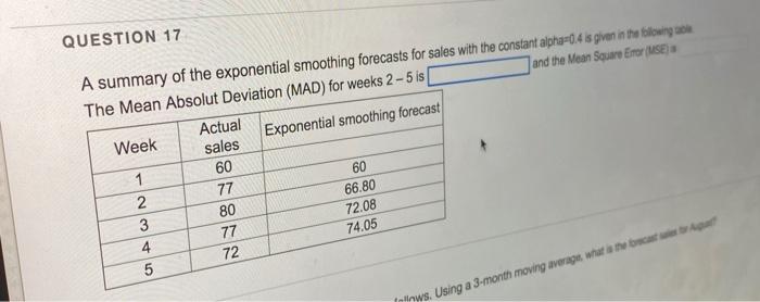 QUESTION 17 A summary of the exponential