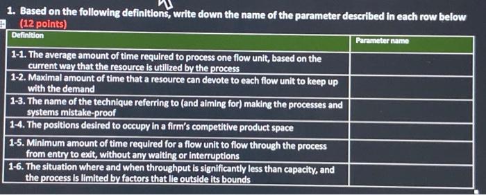 1. Based on the following definitions, write down