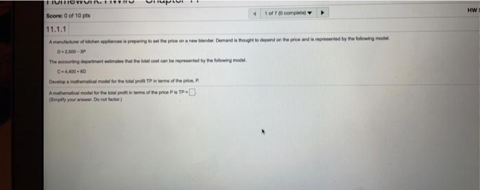 IVT HW HUHTIVUIN. Score: 0 of 10 pts 1 of 7