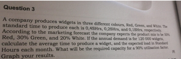 Question 3 A company produces widgets in three