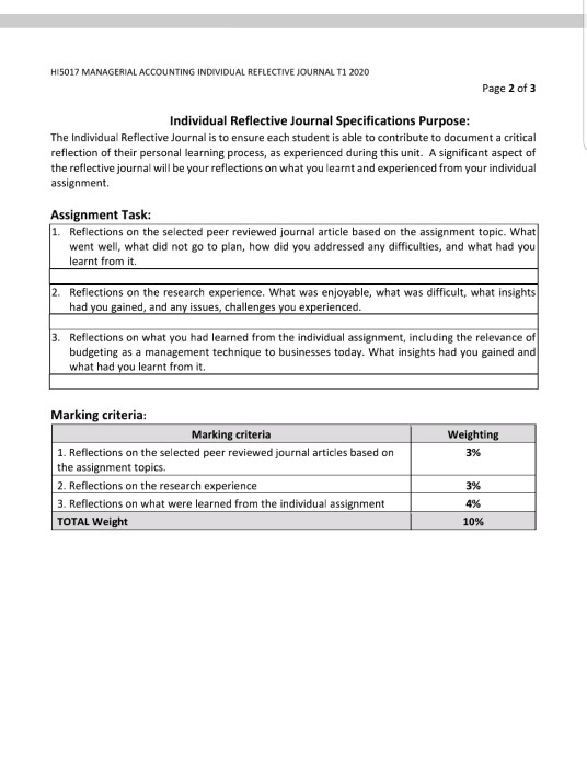 H15017 MANAGERIAL ACCOUNTING INDIVIDUAL