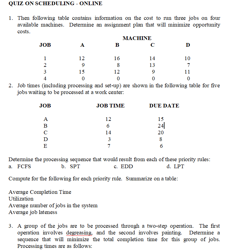 QUIZ ON SCHEDULING - ONLINE 1. Then following