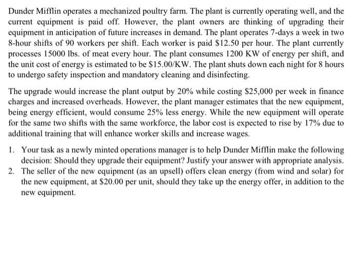 Dunder Mifflin operates a mechanized poultry