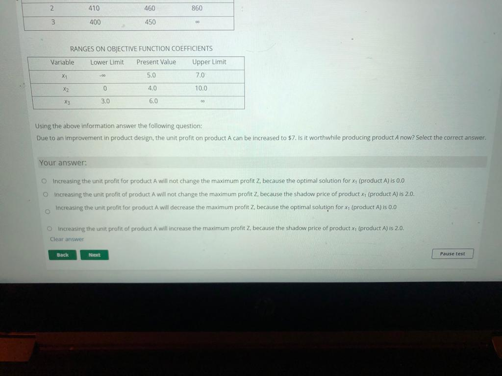 A company that manufactures three products, A, B,