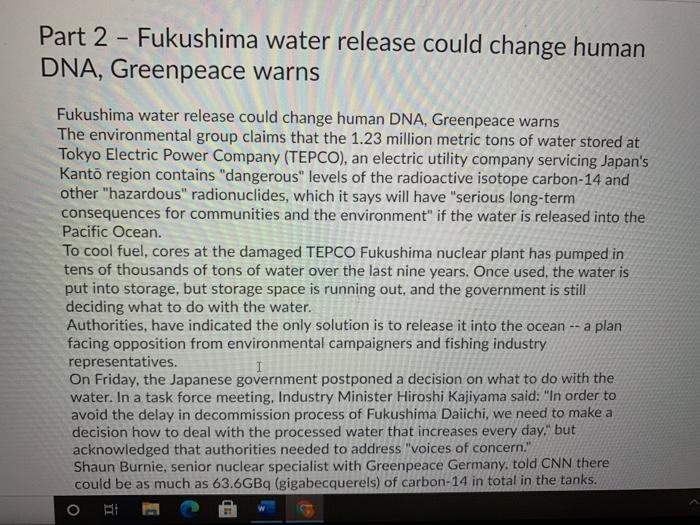 Part 2 - Fukushima water release could change