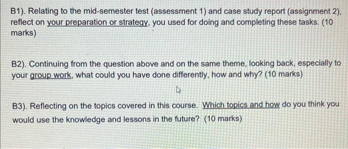 B1). Relating to the mid-semester test