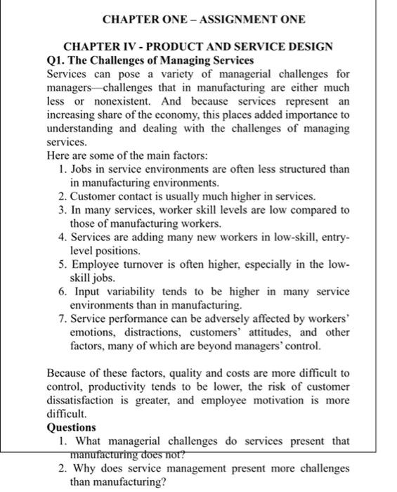 CHAPTER ONE - ASSIGNMENT ONE CHAPTER IV - PRODUCT