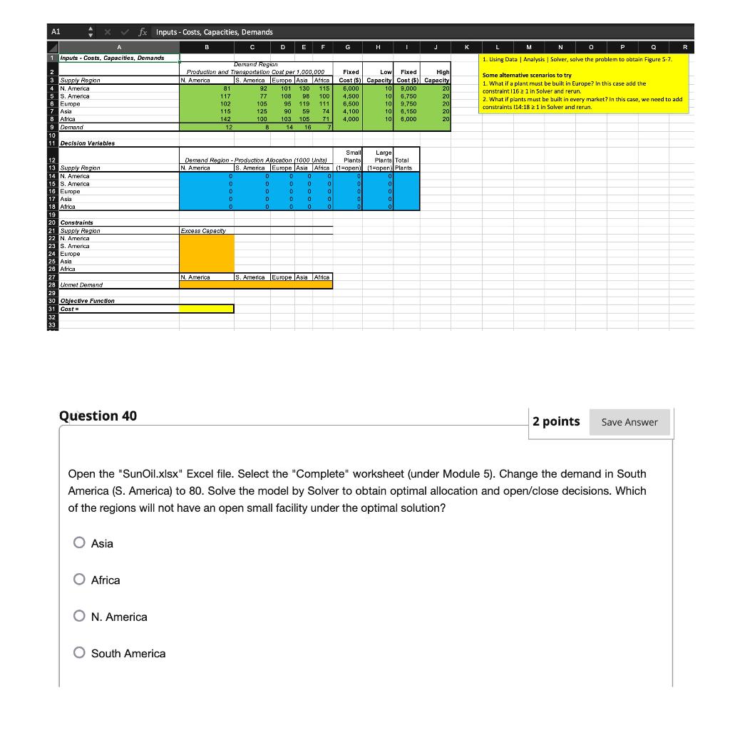 A1 - fx Inputs - Costs, Capacities, Demands B D D