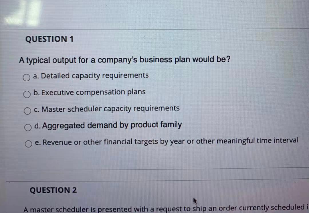 QUESTION 2 A master scheduler is presented with a