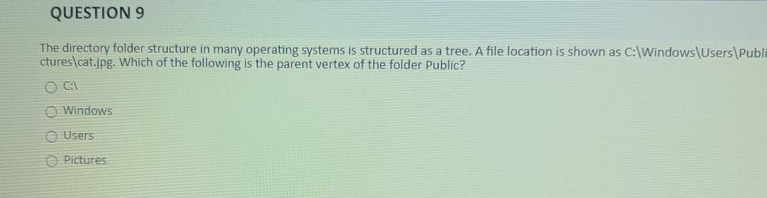 QUESTION 9 The directory folder structure in many
