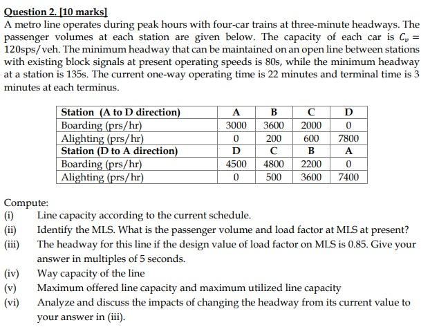 Question 2. [10 marks] A metro line operates