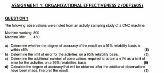subject: Work sampling ASSIGNMENT 1: