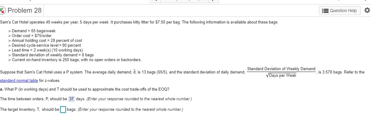 Problem 28 Question Help O Sam's Cat Hotel