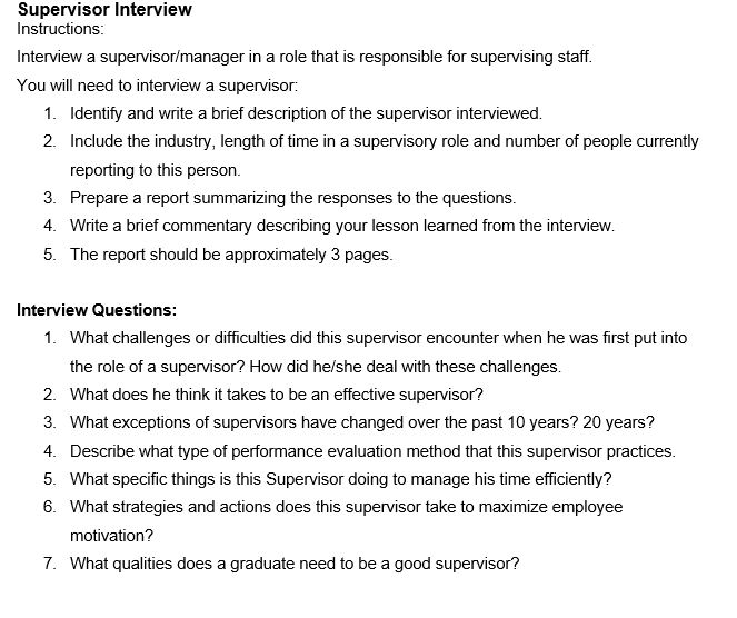 undefined Supervisor Interview Instructions: