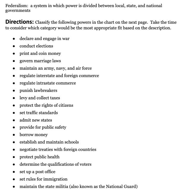 Federalism: a system in which power is divided