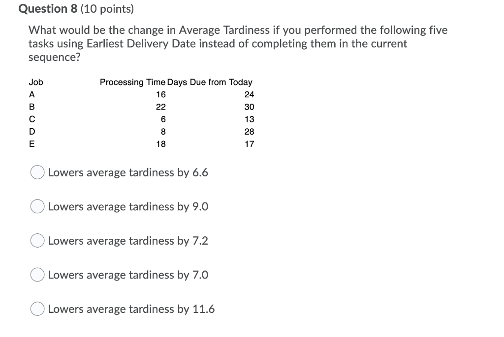Question 8 (10 points) What would be the change