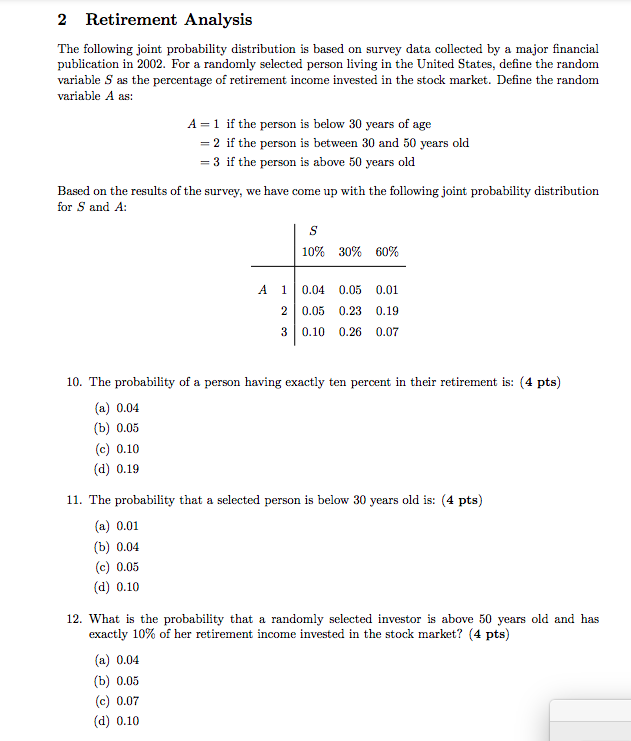 2 Retirement Analysis The following joint