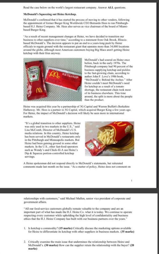 RE M KETCHUP Read the case below on the world's