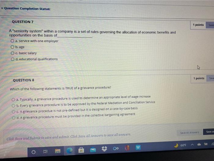 Question Completion Status: QUESTION 7 1 points