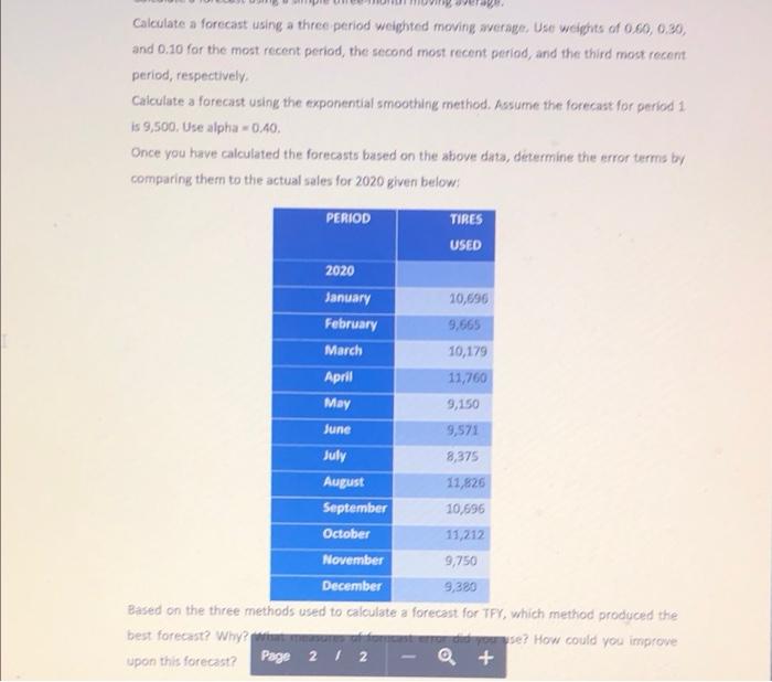 Calculate a forecast using a three period