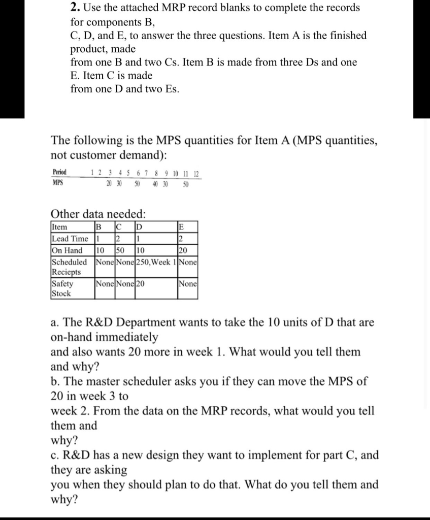 2. Use the attached MRP record blanks to complete
