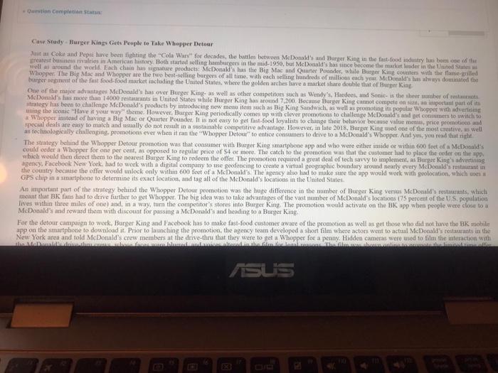 Question completion Status Case Study Burger