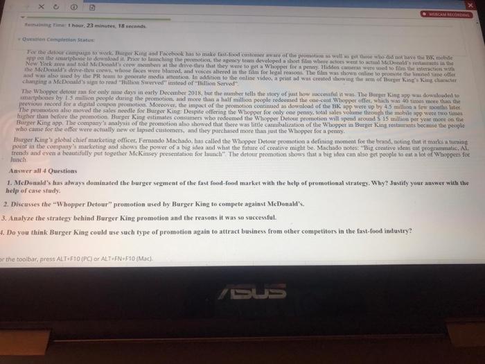 Question completion Status Case Study Burger