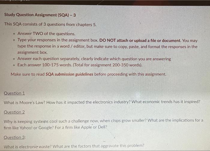Study Question Assignment (SQA) - 3 This SQA