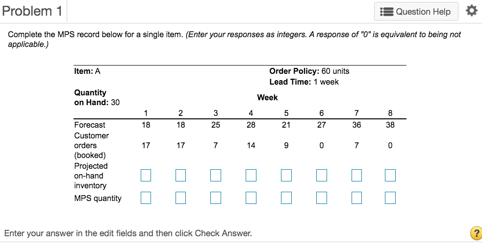 Problem 1 Question Help Complete the MPS record