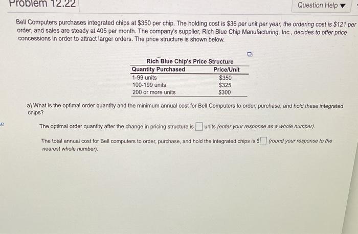 Problem 12.22 Question Help Bell Computers