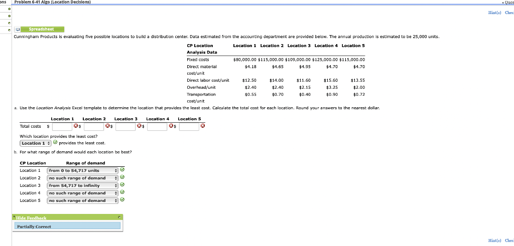 ons Problem 6-41 Algo (Location Decisions) Ques