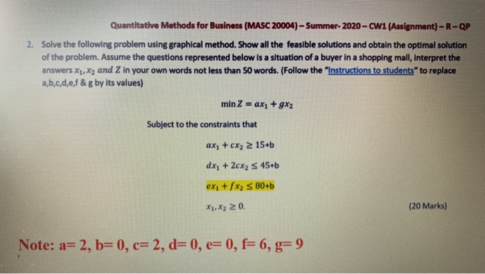 Quantitative Methods for Business (MASC 20004) -