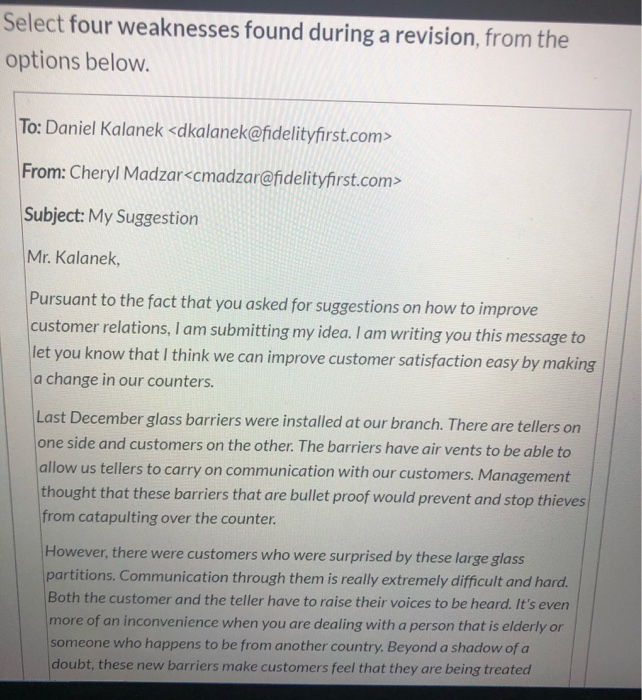 Select four weaknesses found during a revision,