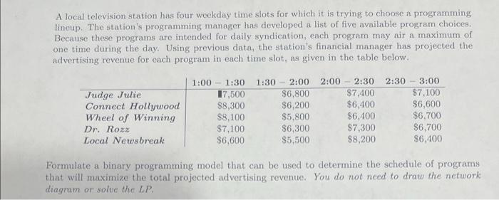 A local television station has four weekday time
