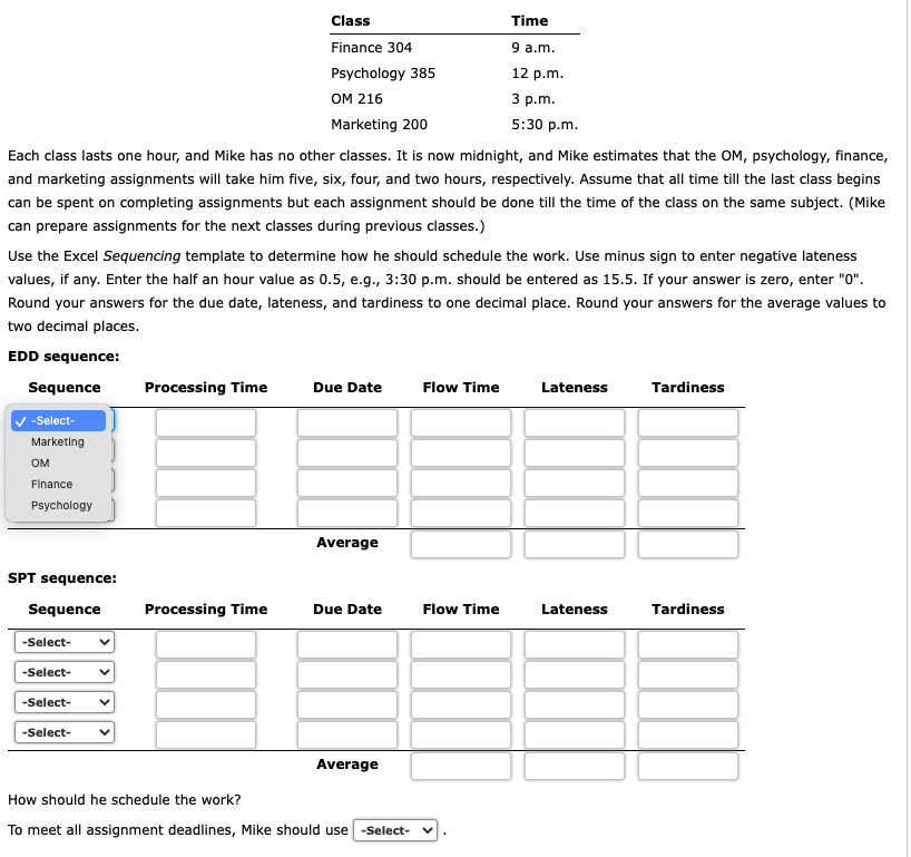 John James (Mike) has four assignments due in