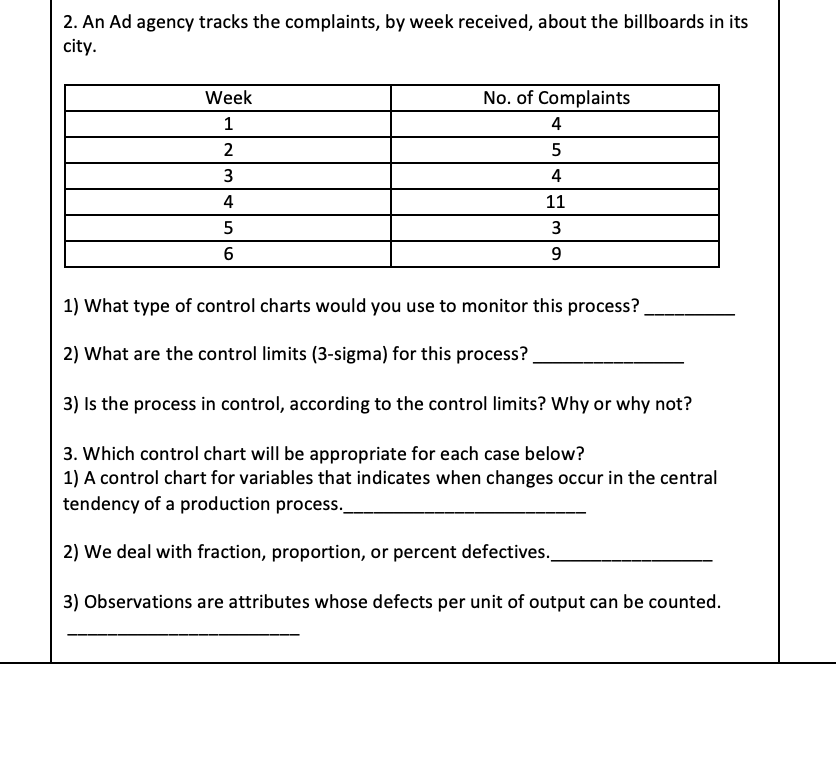 2. An Ad agency tracks the complaints, by week
