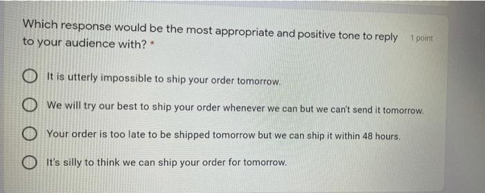 Which response would be the most appropriate and