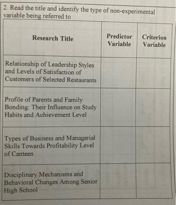 3. Classify the following variables by checking