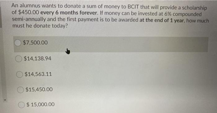 An alumnus wants to donate a sum of money to BCIT