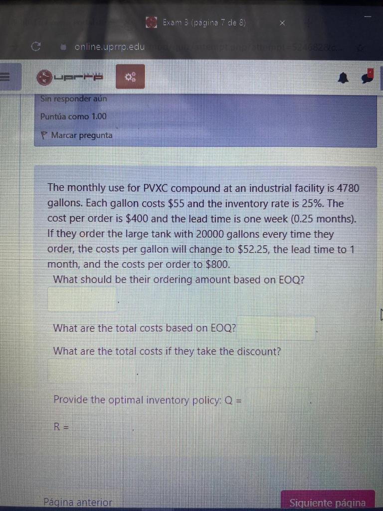 Exam 3 (pagina 7 de 8) C online.uprrp.edu UPPE